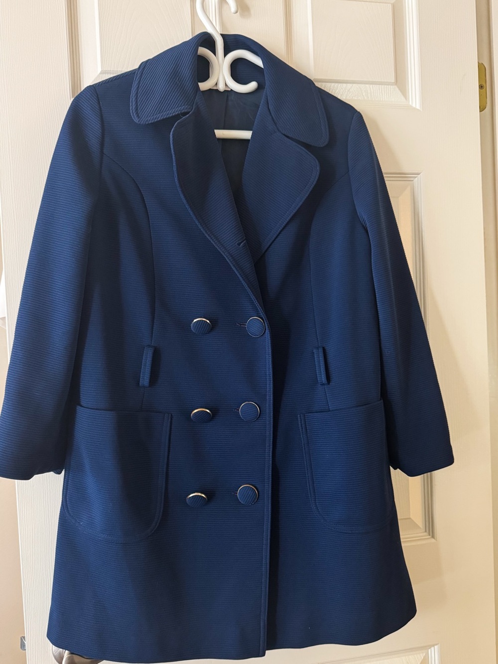 Vintage 1960s Susan Thomas Navy Blue Ribbed Coat Dress / Coat Jacket M(10-12)